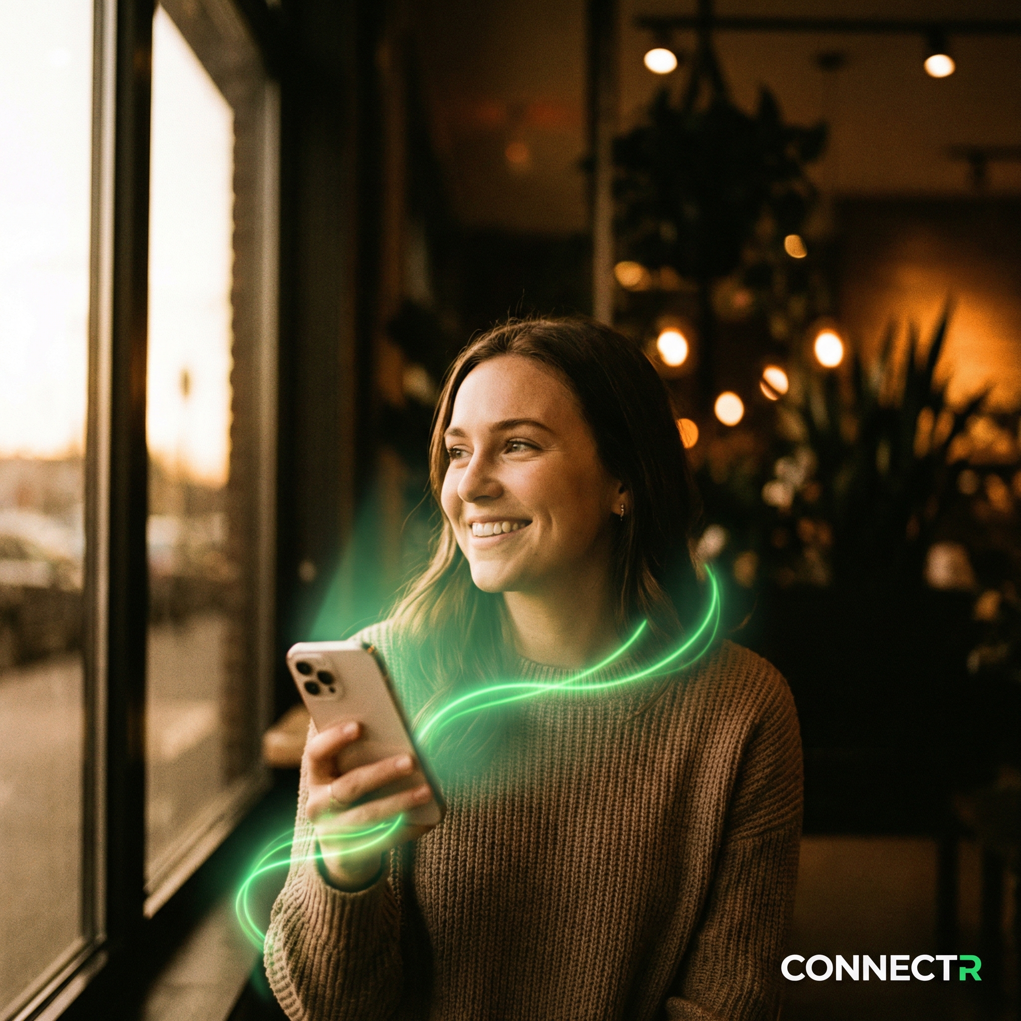 Woman using ConnectR on her phone